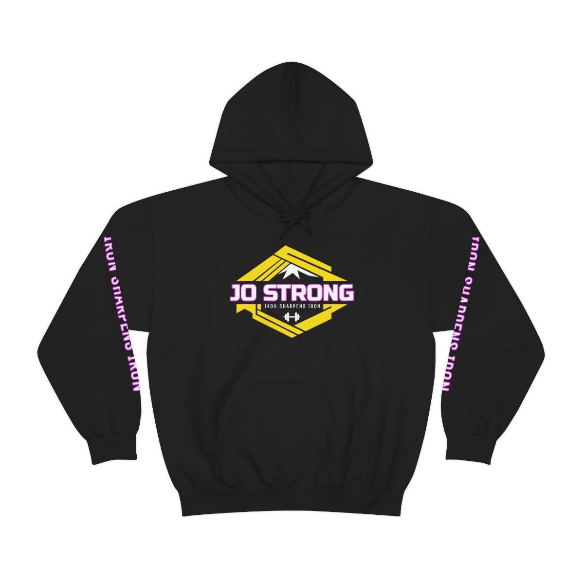 JO STRONG HOODIE: Iron Sharpens Iron (front, back, and