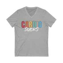 Load image into Gallery viewer, CARDIO SUCKS: Unisex Jersey Short Sleeve Bella &amp; Canvas V-Neck Tee
