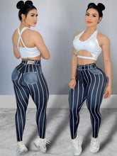 Load image into Gallery viewer, Denim Line Printing Leggings, High Waist Yoga Pants, Yoga Leggings, Jeans Leggings
