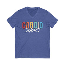 Load image into Gallery viewer, CARDIO SUCKS: Unisex Jersey Short Sleeve Bella &amp; Canvas V-Neck Tee
